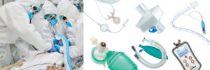 Bay Medical is a medical supply company that specializes in respiratory and anesthesia supplies. Doctors intubate a patient and other assorted medical products on splitscreen.